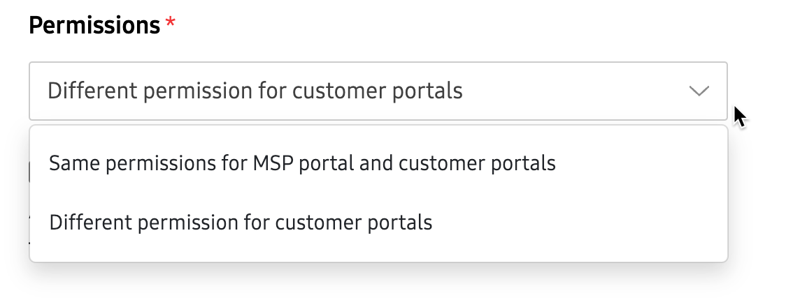 permission type drop down